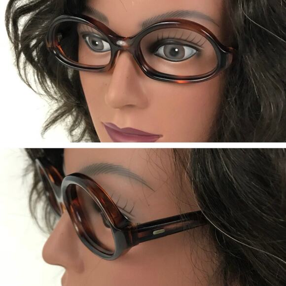 Deadstock 1960s Brown Tortoise Stripes Oval Director Eyeglasses / frame only - Picture 2 of 5